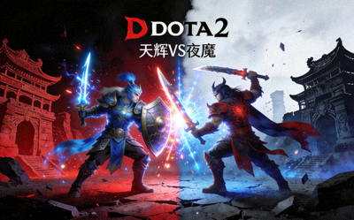 DOTA2游戏封面展示图，展示天辉夜魇对抗